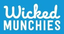 Wicked Munchies logo with white playful text on a blue background.